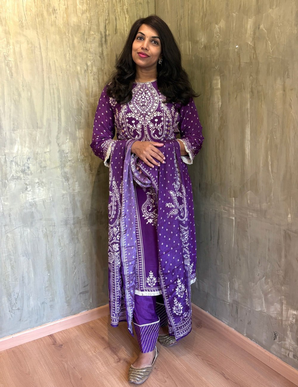 Gajji Silk Ethnic Printed Embellished Designer Kurta Set - Purple