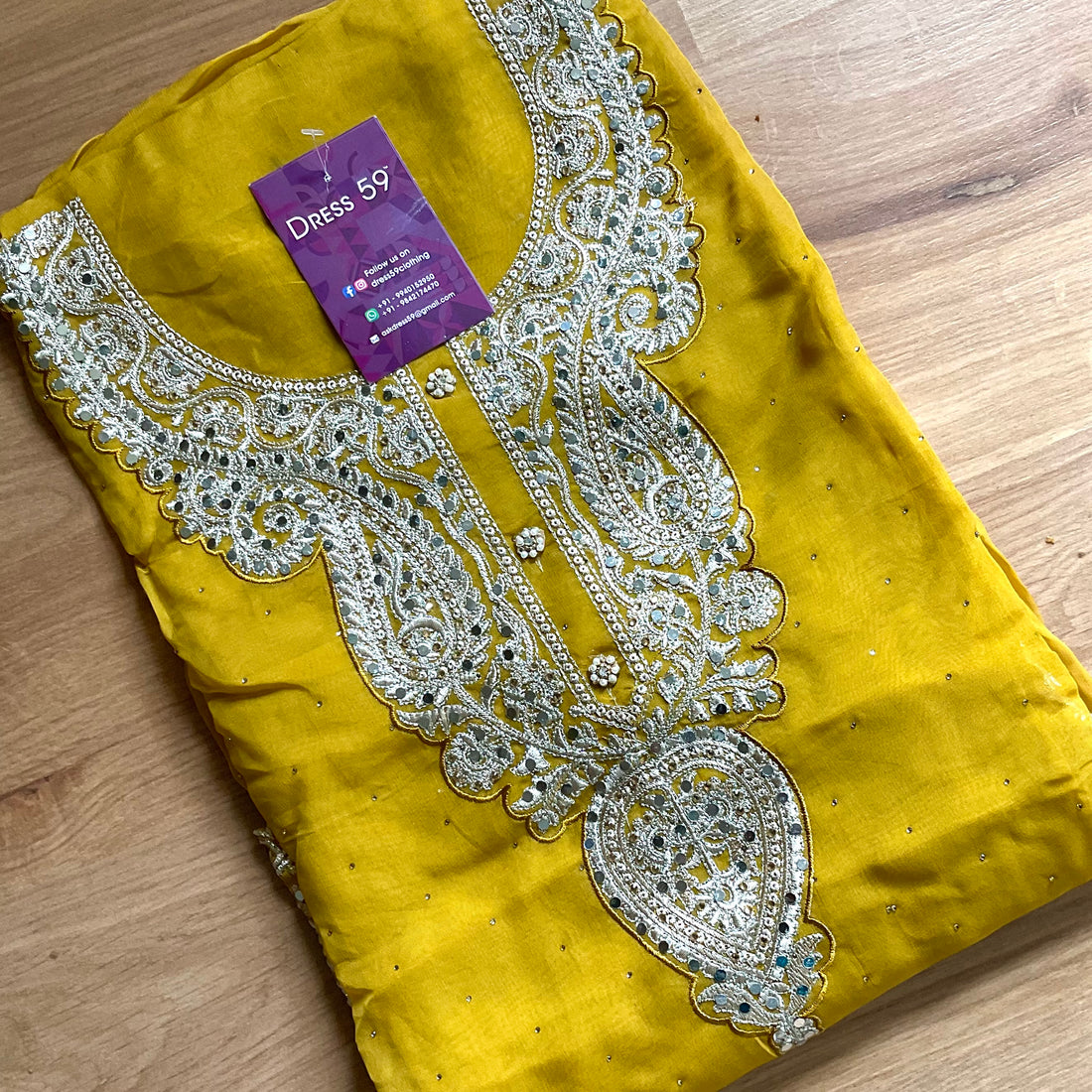 Organza Embellished Designer Unstitched Salwar - Mustard