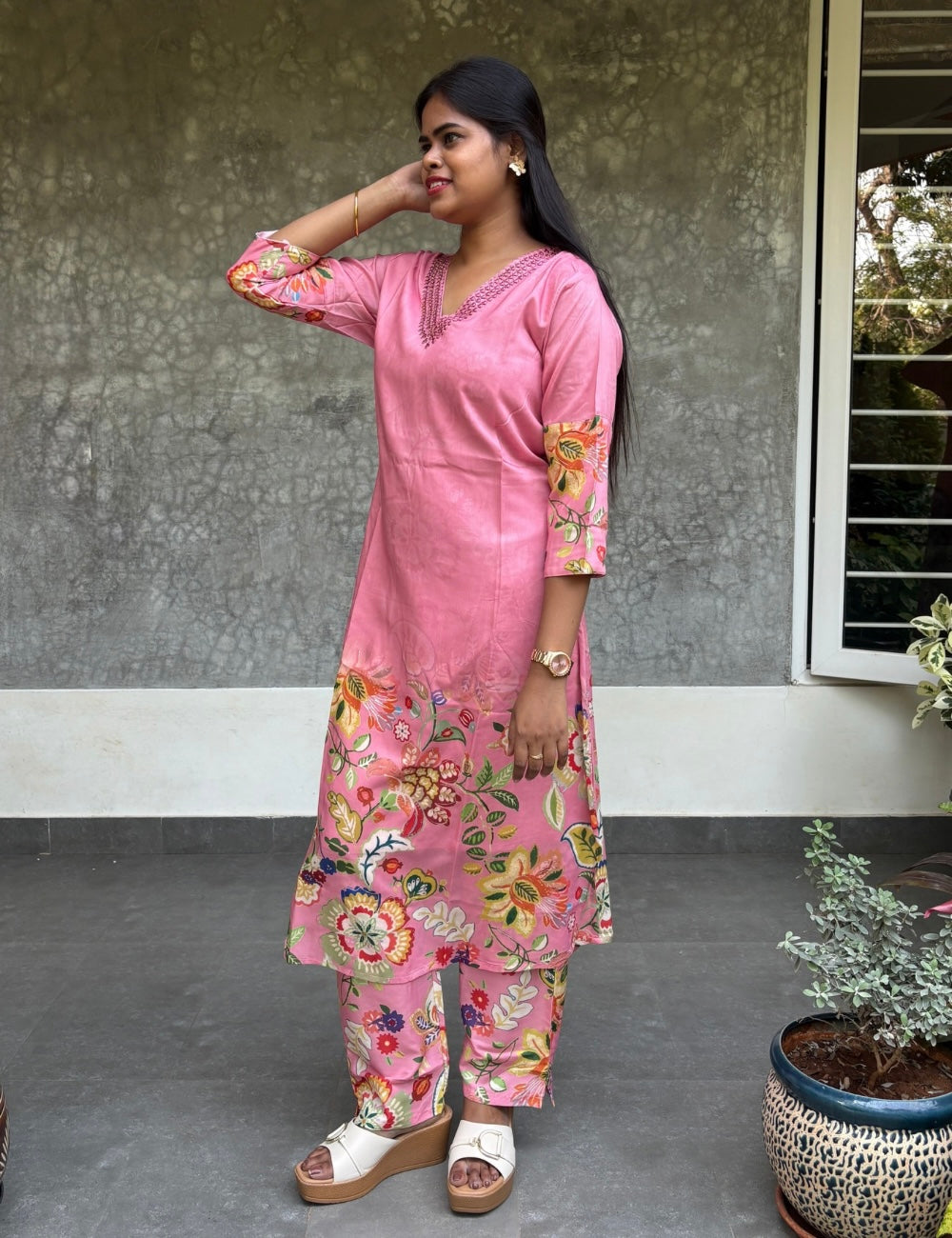 Soft Cotton Silk Floral Printed Kurta Set - Pink