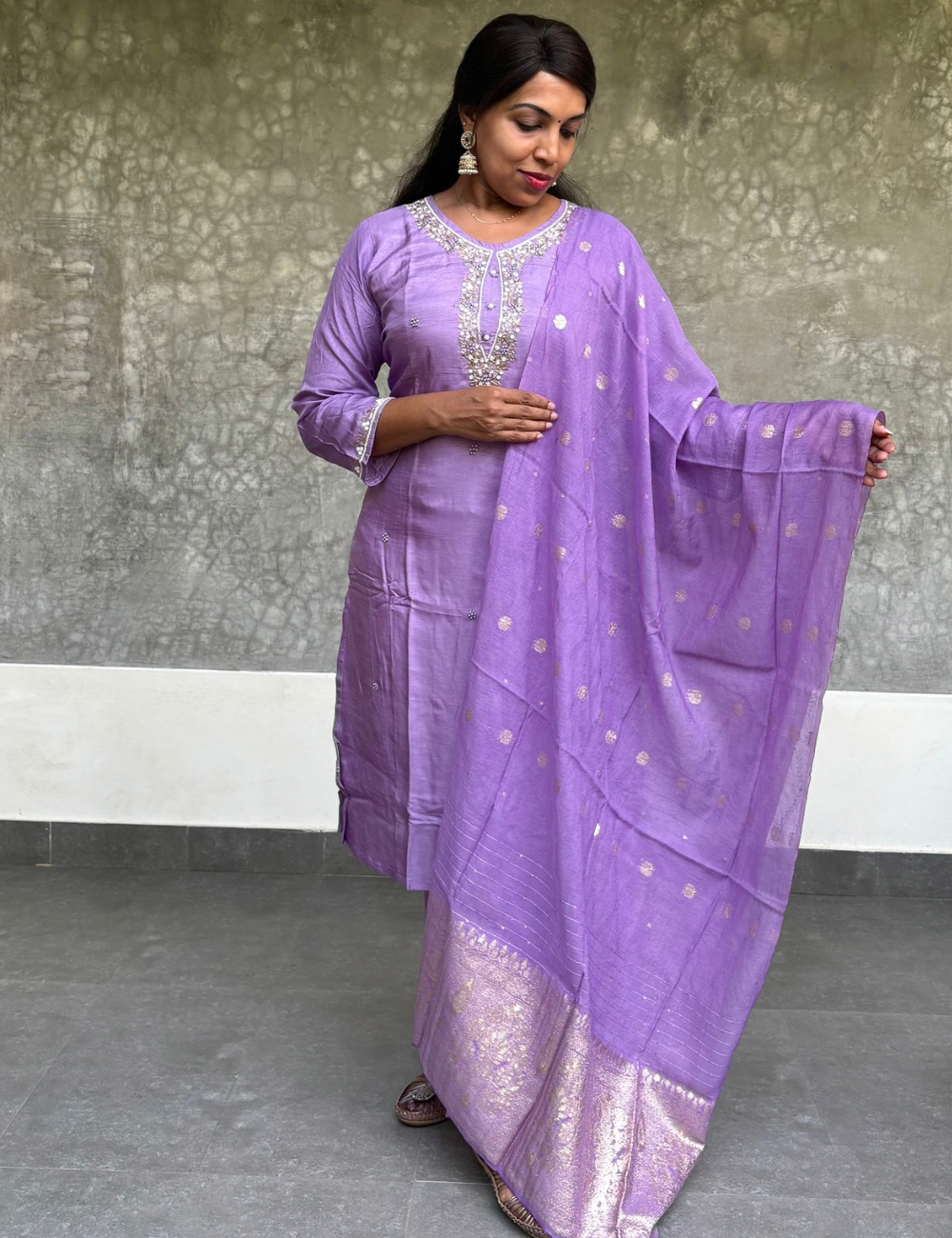 Banaras Jacquard Designer Kurta Set with Silk Banaras Dupatta - Lavender