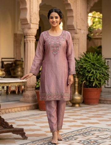 Soft Crushed Tissue Silk Designer Coord Set - Onion Pink