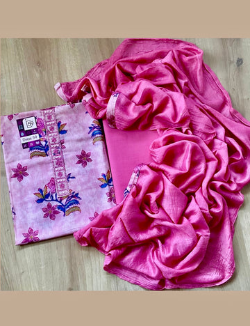 Floral Printed Cotton Unstitched Salwar - Pink
