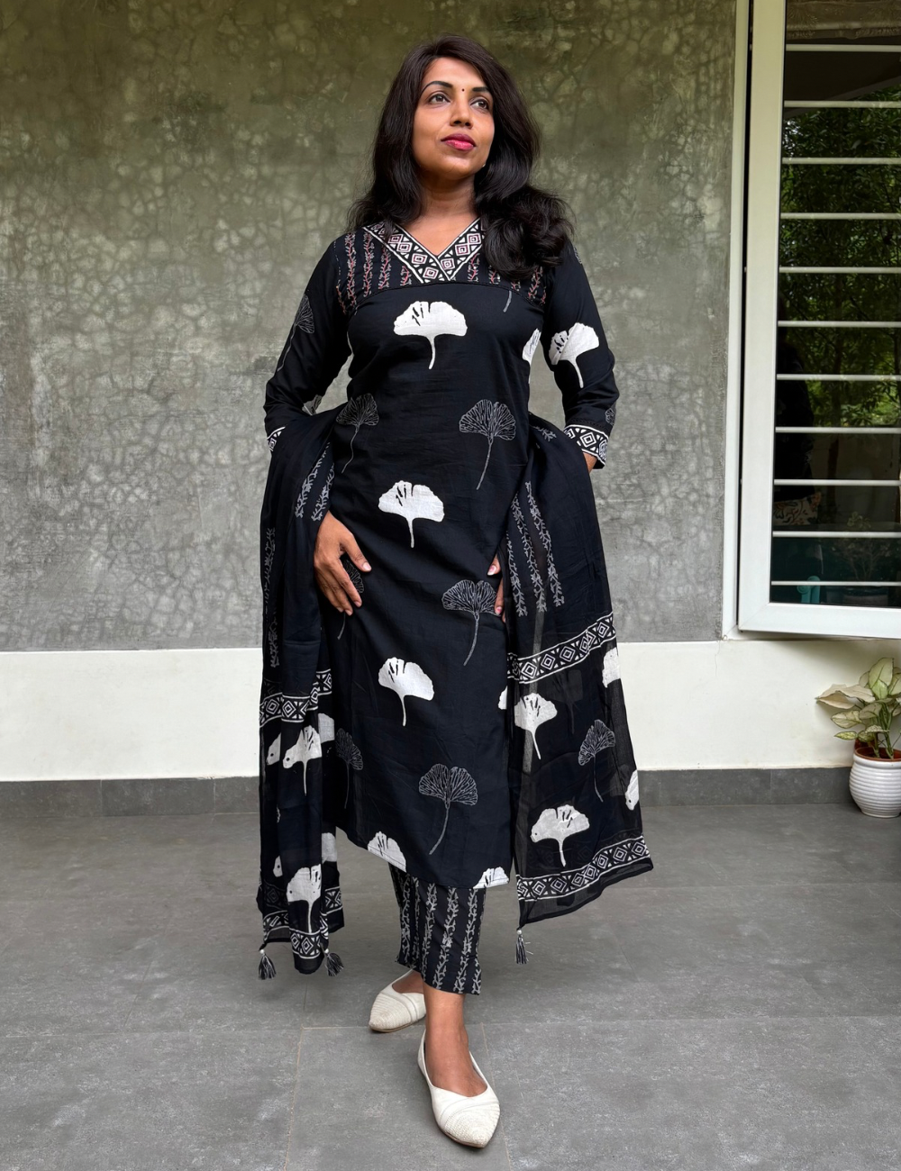 Soft Cotton Floral Printed Kurta Set - Black