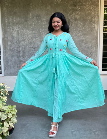 Cotton Layered Dress – Aqua Blue