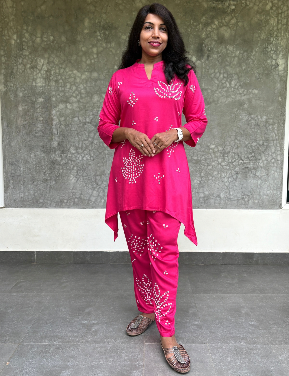 Rayon Cotton Designer Coord Set with Pearl Work - Rani Pink