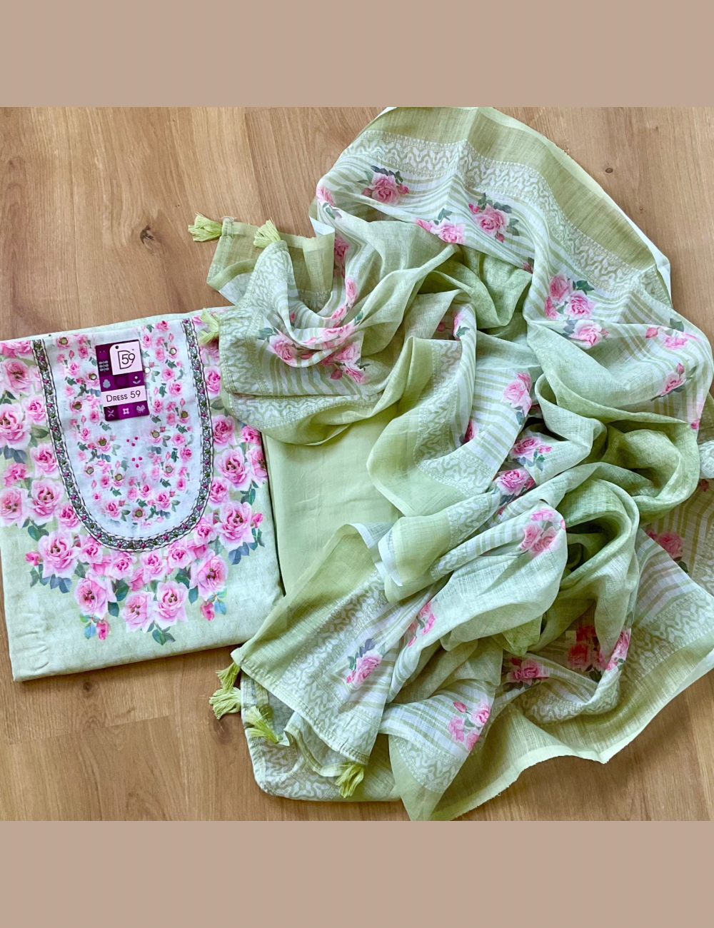 Linen Cotton Floral Printed Designer Unstitched Salwar - Light Green