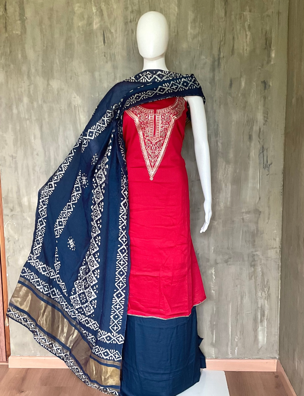 Soft Cotton Silk Designer Unstitched Salwar - Red
