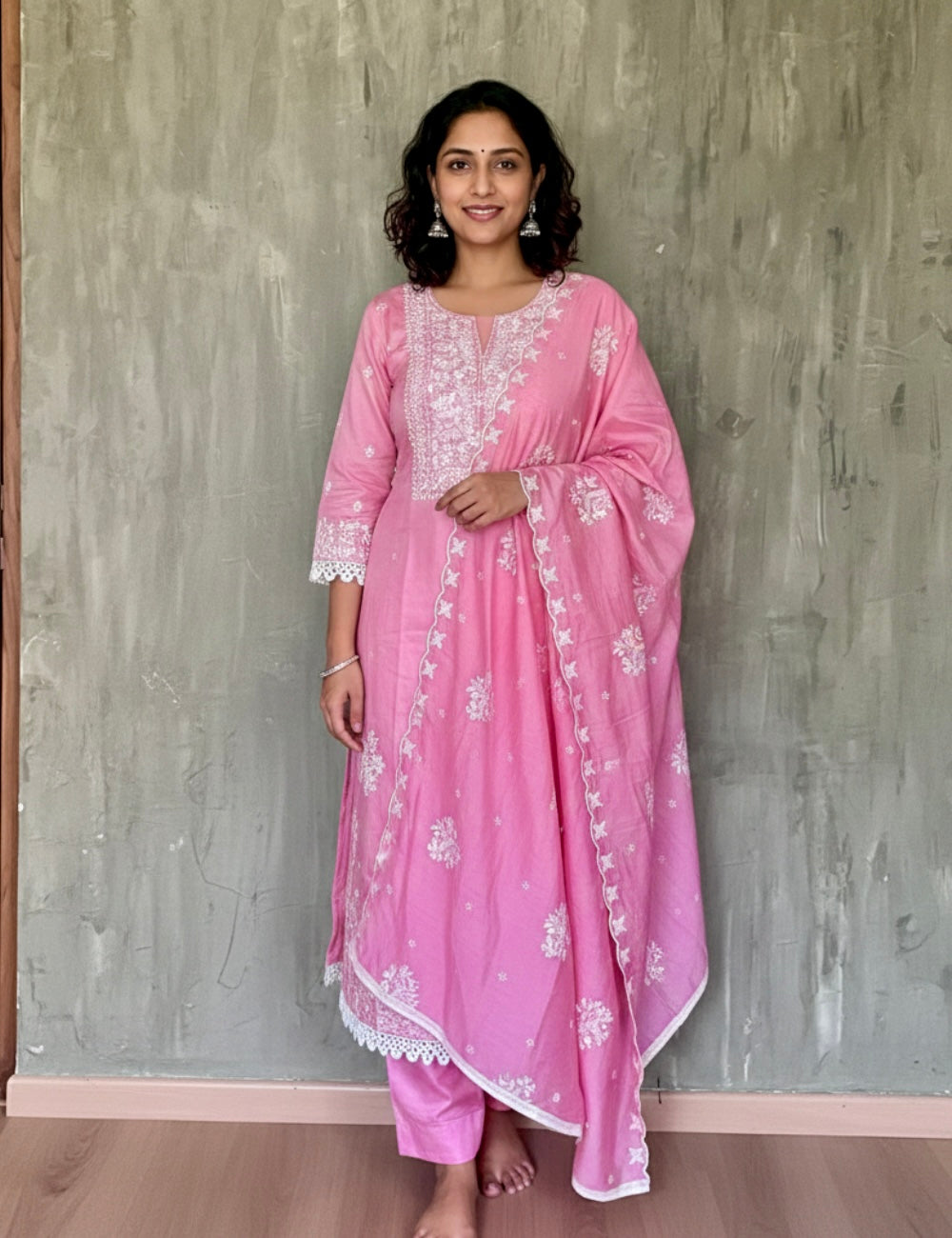 Soft Mulberry Silk Designer Unstitched Salwar with Pearl Work - Pink