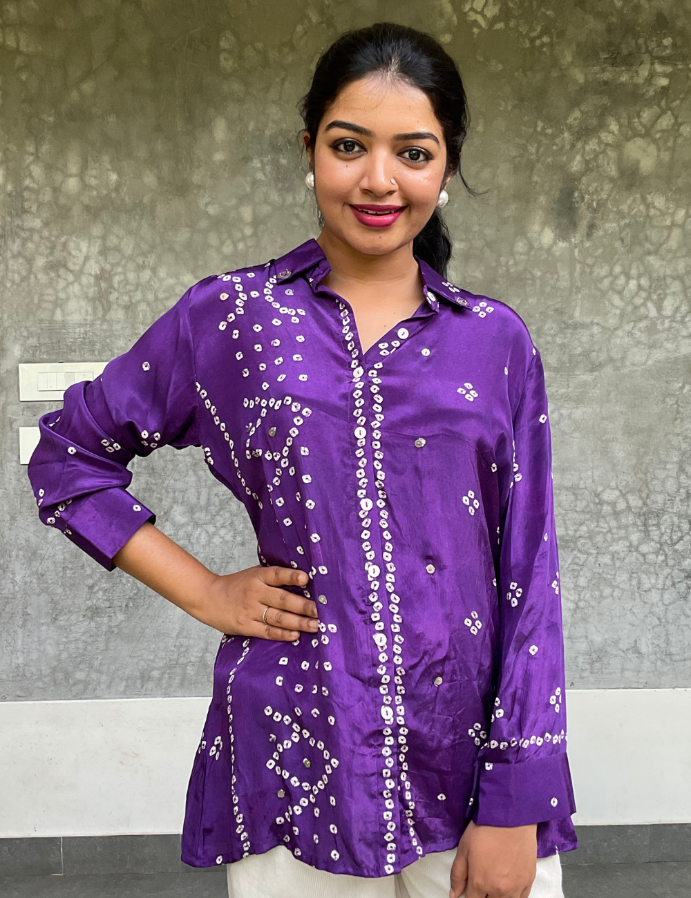 Bandhini Printed Semi Crepe Silk Shirt – Purple