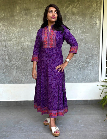 Rayon Cotton Semi Flaired Midi Style Maxi - Dark Purple