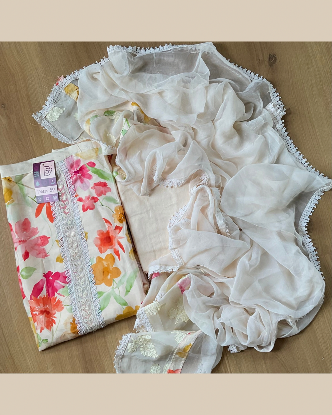 Floral Muslin Silk Designer Unstitched Salwar - Off White