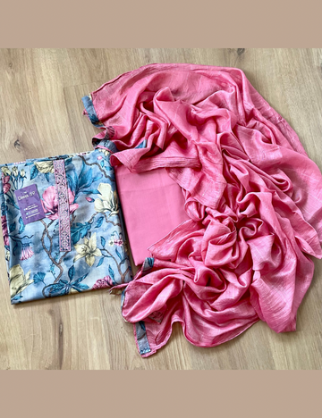 Muslin Silk Floral Printed Unstitched Salwar - Grey