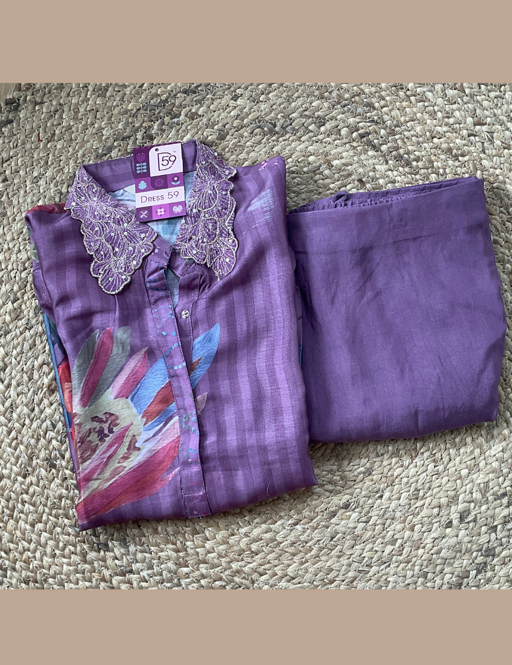 Soft Muslin Silk Designer Aline Kurta Set with Cutwork Neckline - Purple
