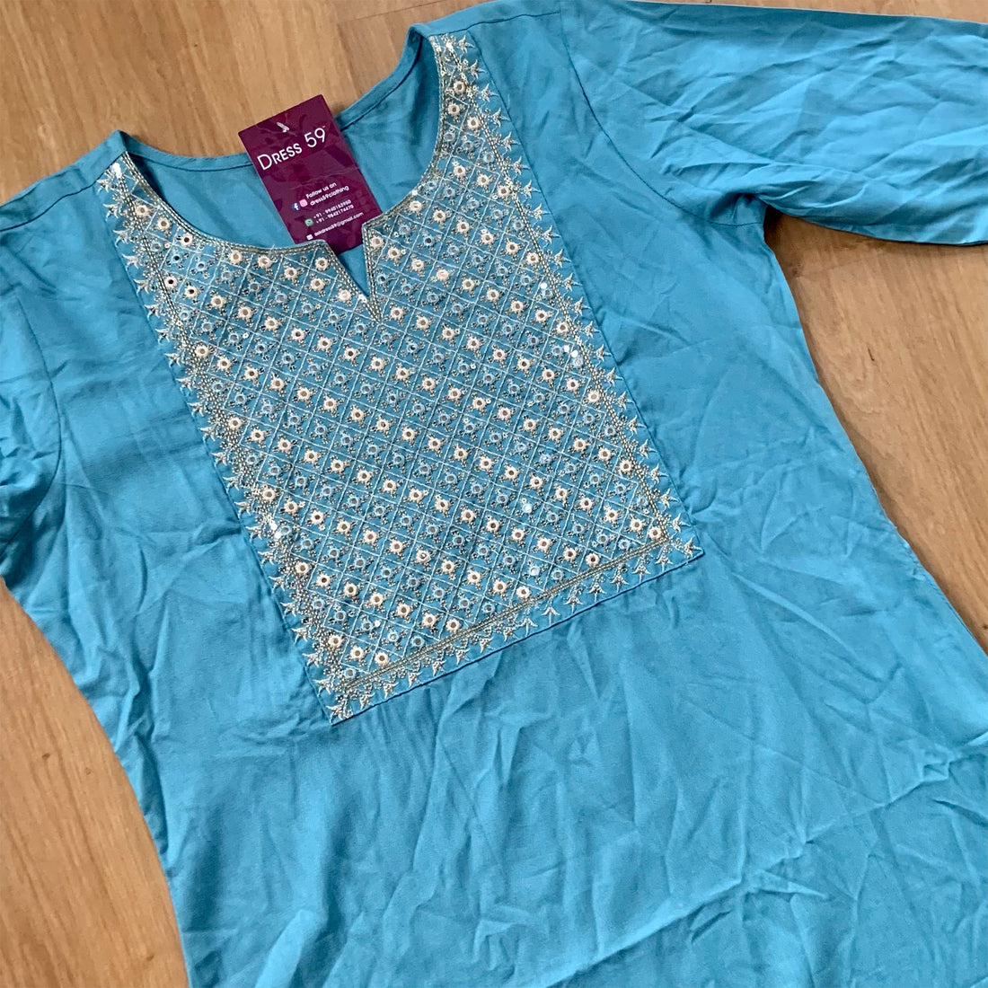 Foil Mirror worked Straight Cut Kurti - Blue,Green,Peach