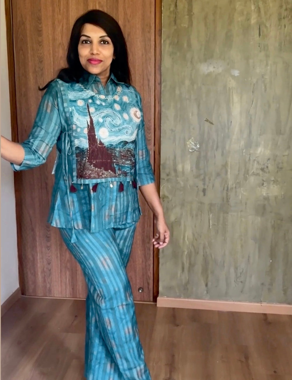 Trendy Cotton Coord set In Cape Style - Blue