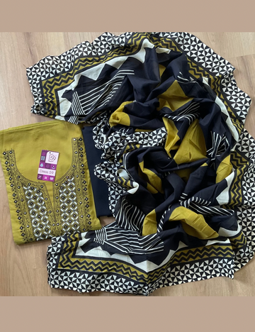 Cotton Everyday Wear Unstitched Salwar - Mustard Yellow