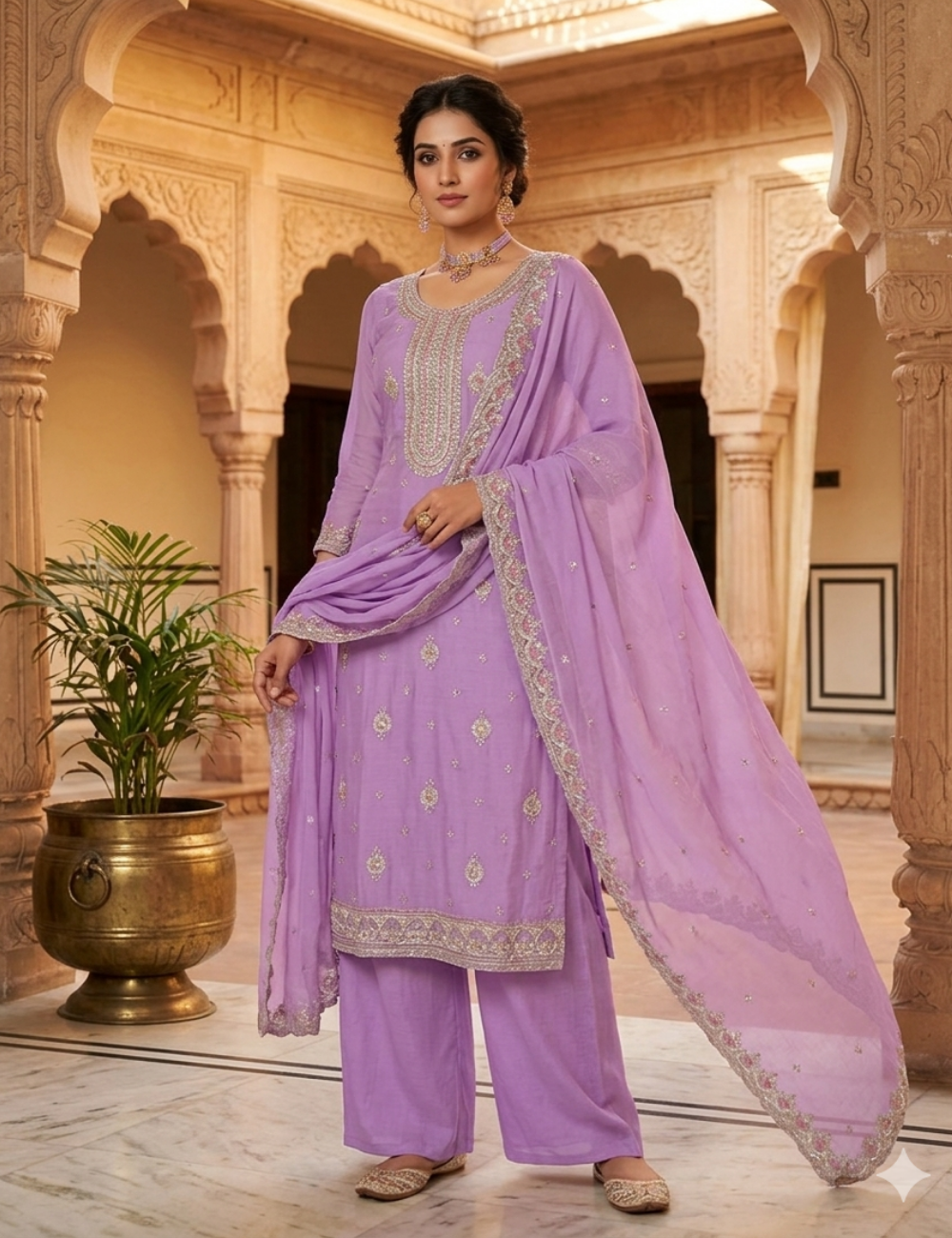 Georgette Embellished Designer Unstitched Salwar - Lavender