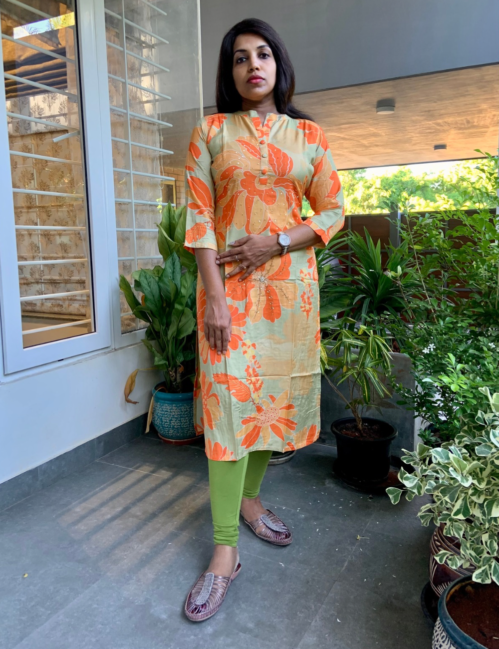 Soft Muslin Designer Straight cut kurta - Orange