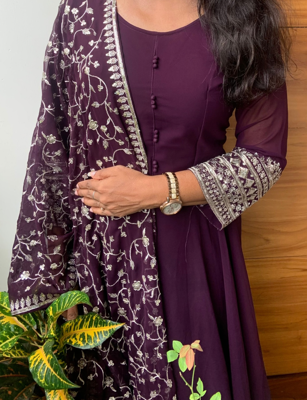 Semi Georgette Anarkali Designer Kurta Set - Wine Purple