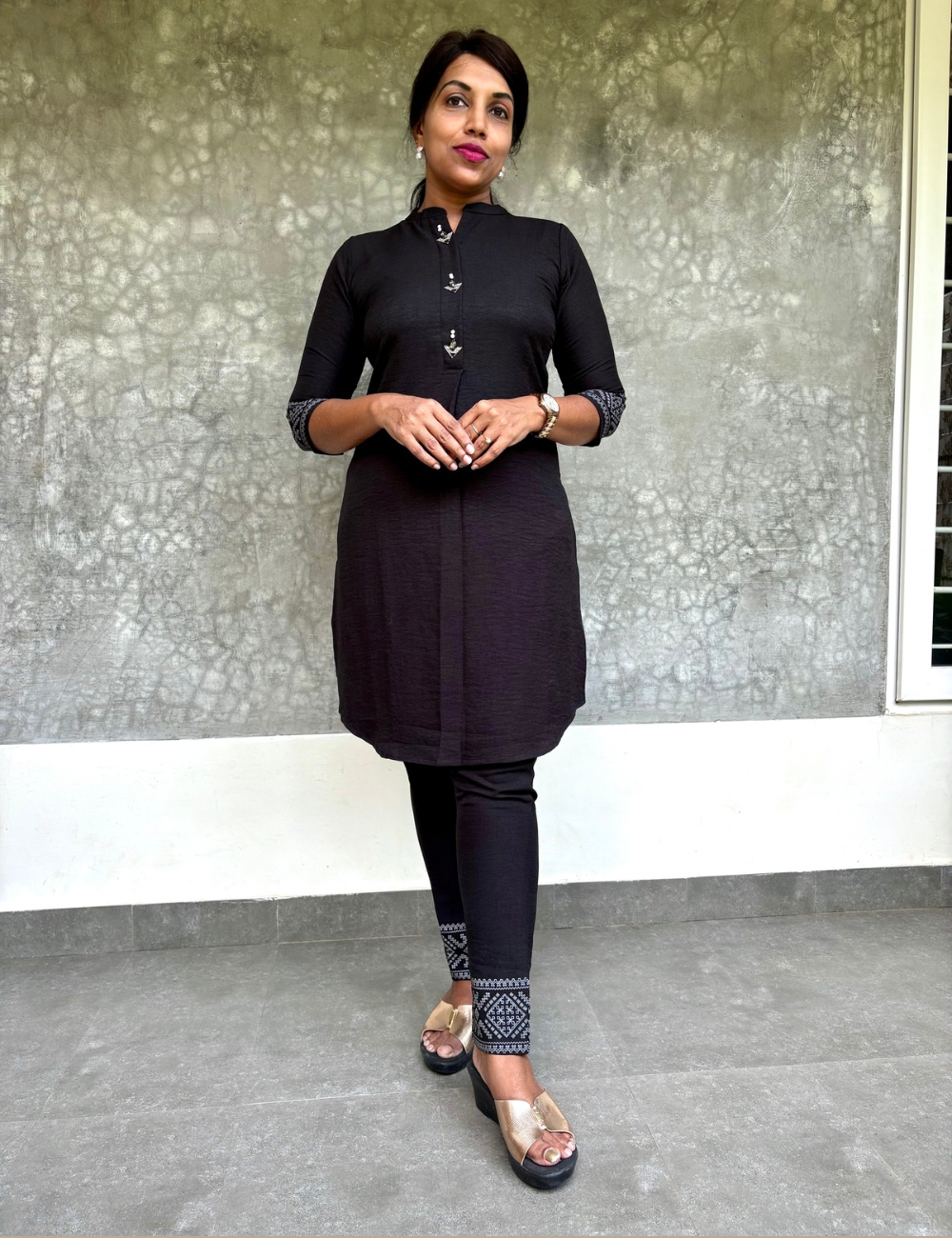 Trendy Co-Ord Set with Ethnic Prints - Black