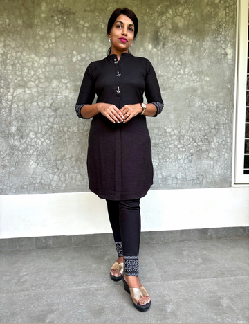 Trendy Co-Ord Set with Ethnic Prints - Black