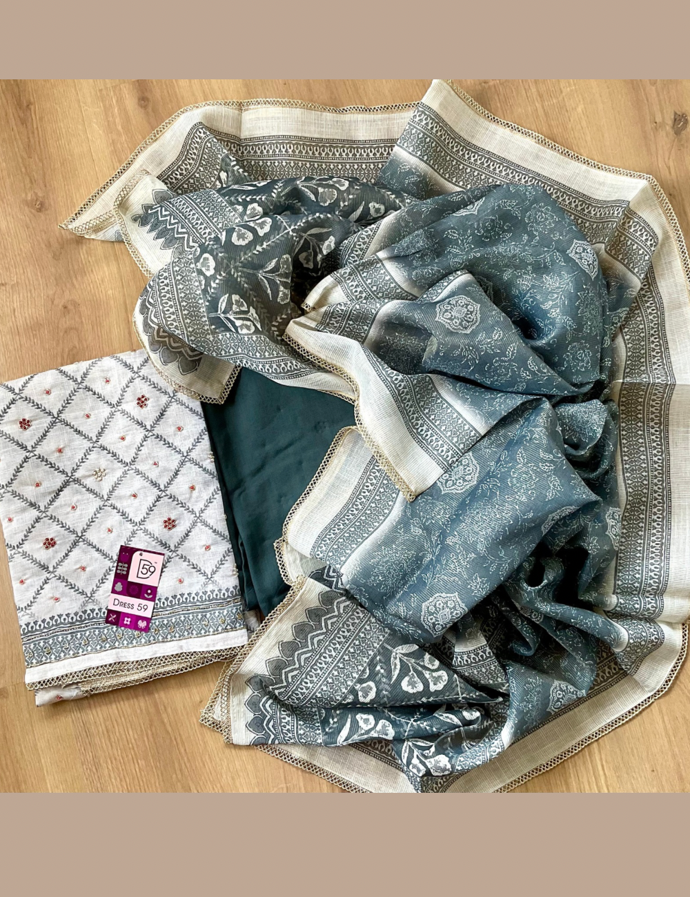 Tissue Silk Pearl Worked Designer Unstitched Salwar - Grey