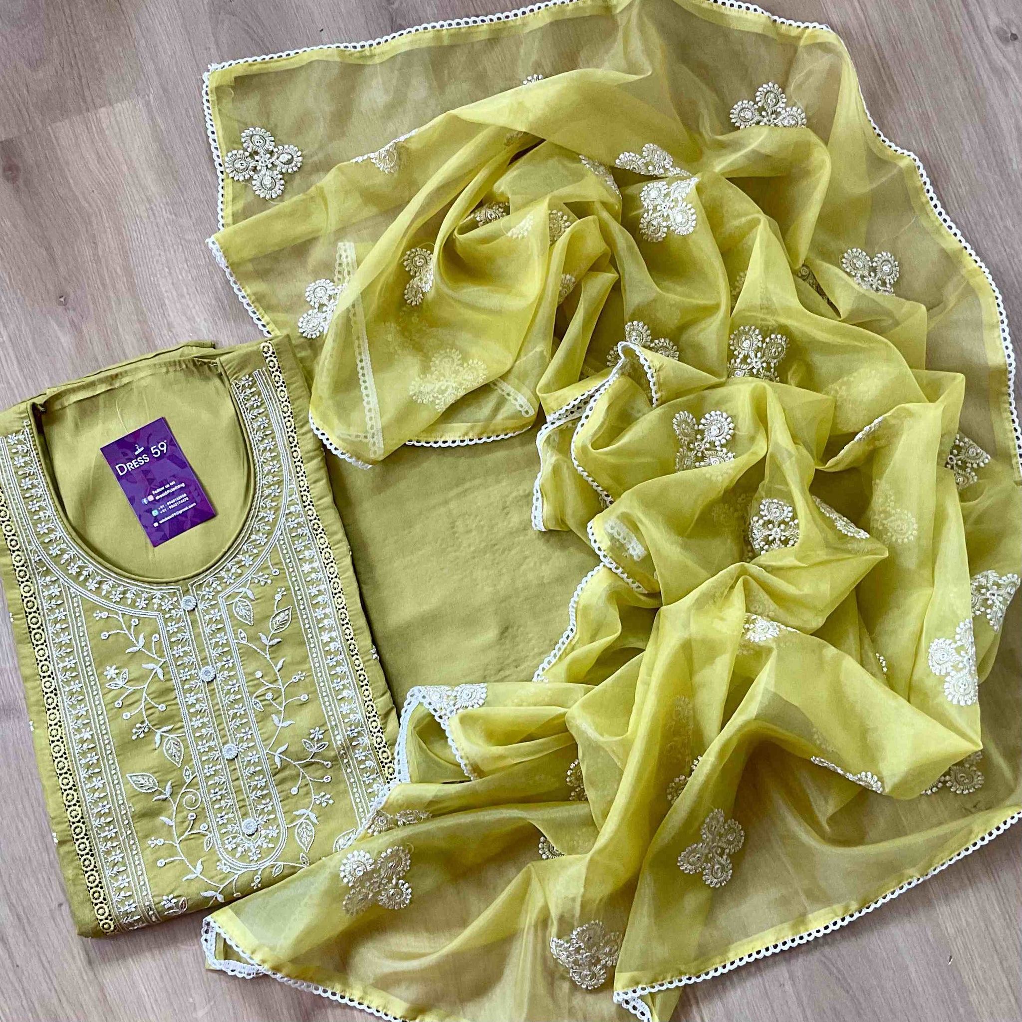 Muslin Silk Designer Unstitched Salwar - Dark lime green