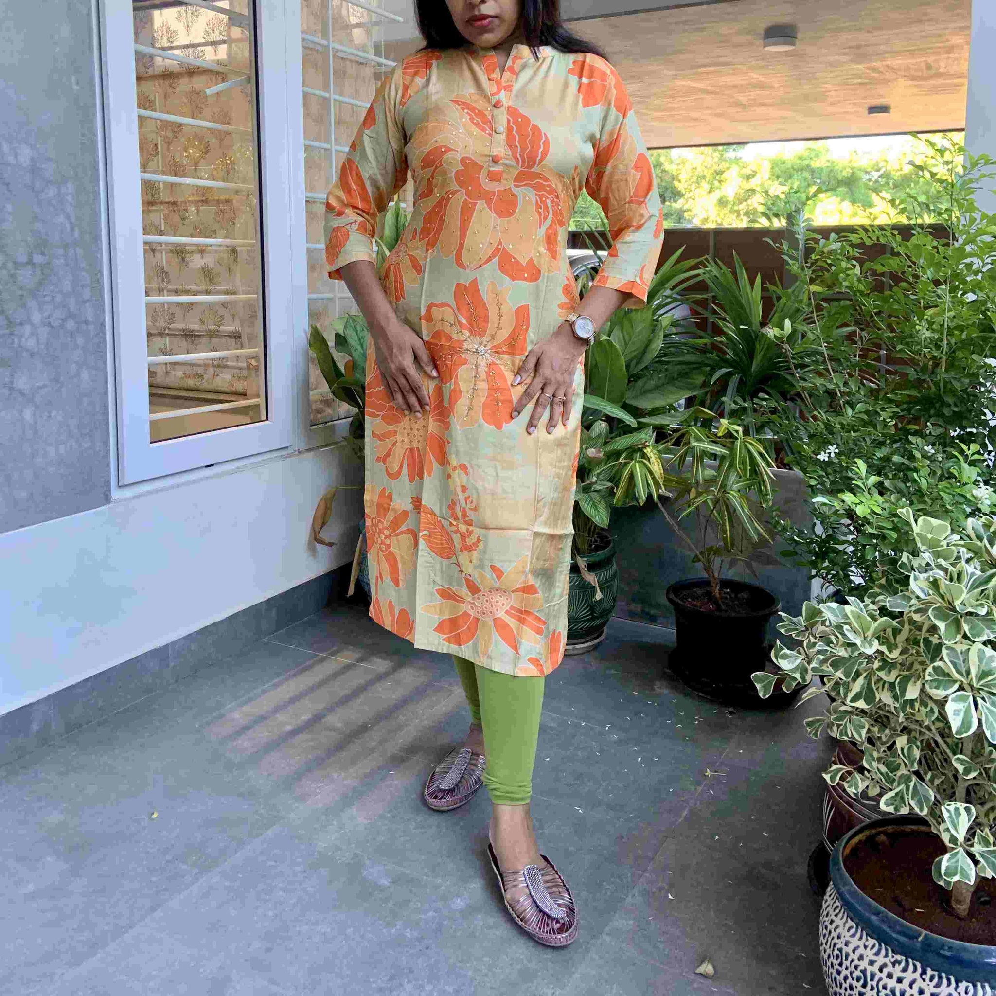 Soft Muslin Designer Straight cut kurta - Orange
