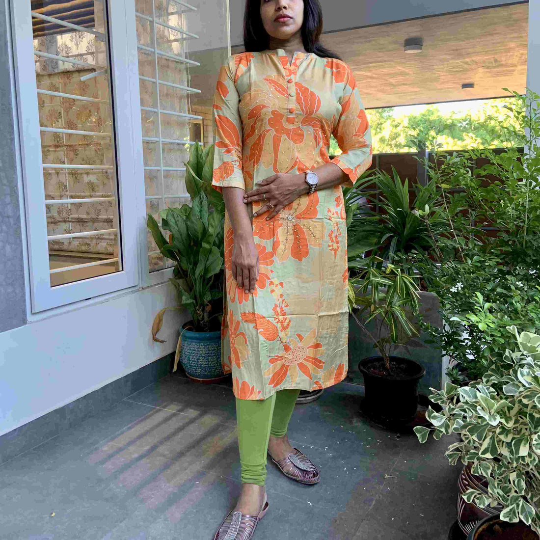Soft Muslin Designer Straight cut kurta - Orange