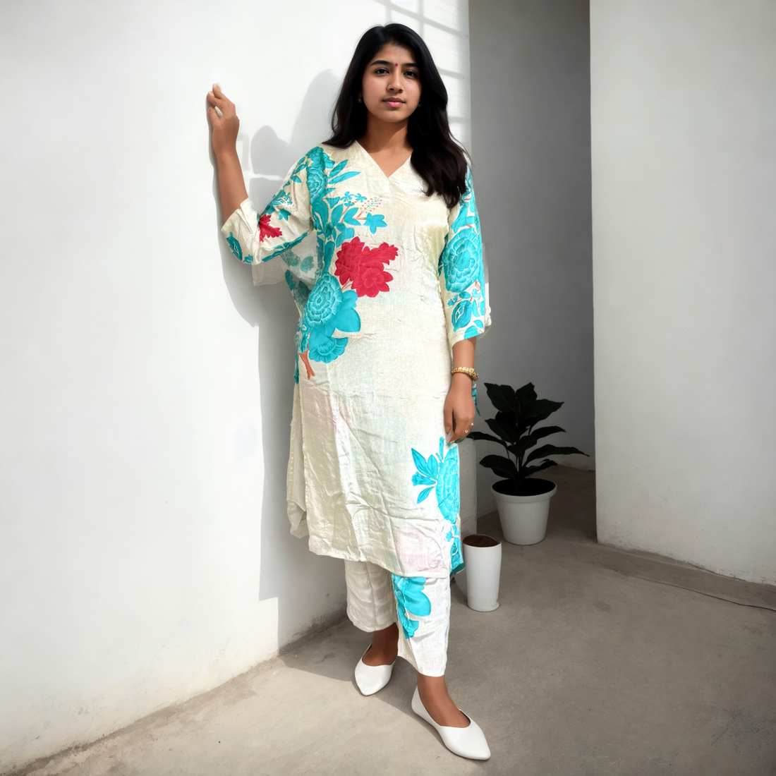 Floral printed Kurta Set - Off-white
