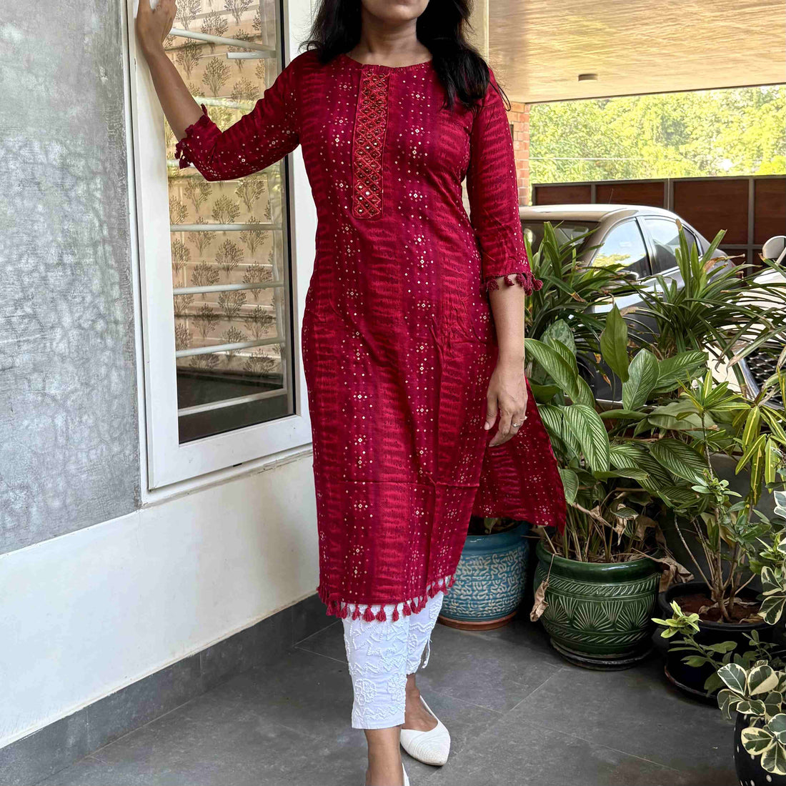 Ethnic Printed Rayon Straight Cut Kurta - Red