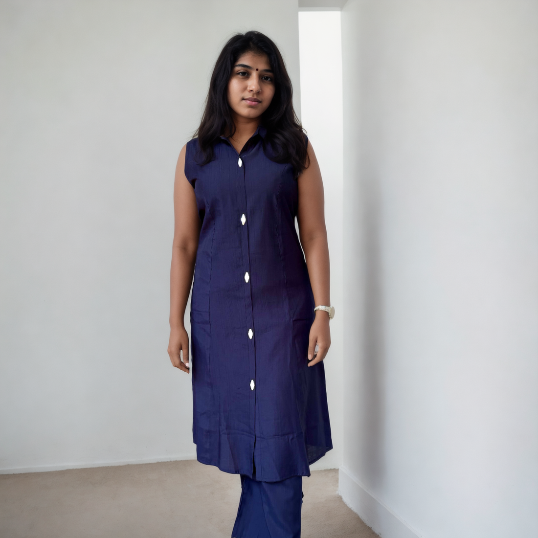 Soft Cotton Silk Kurta Set - Dark Blue