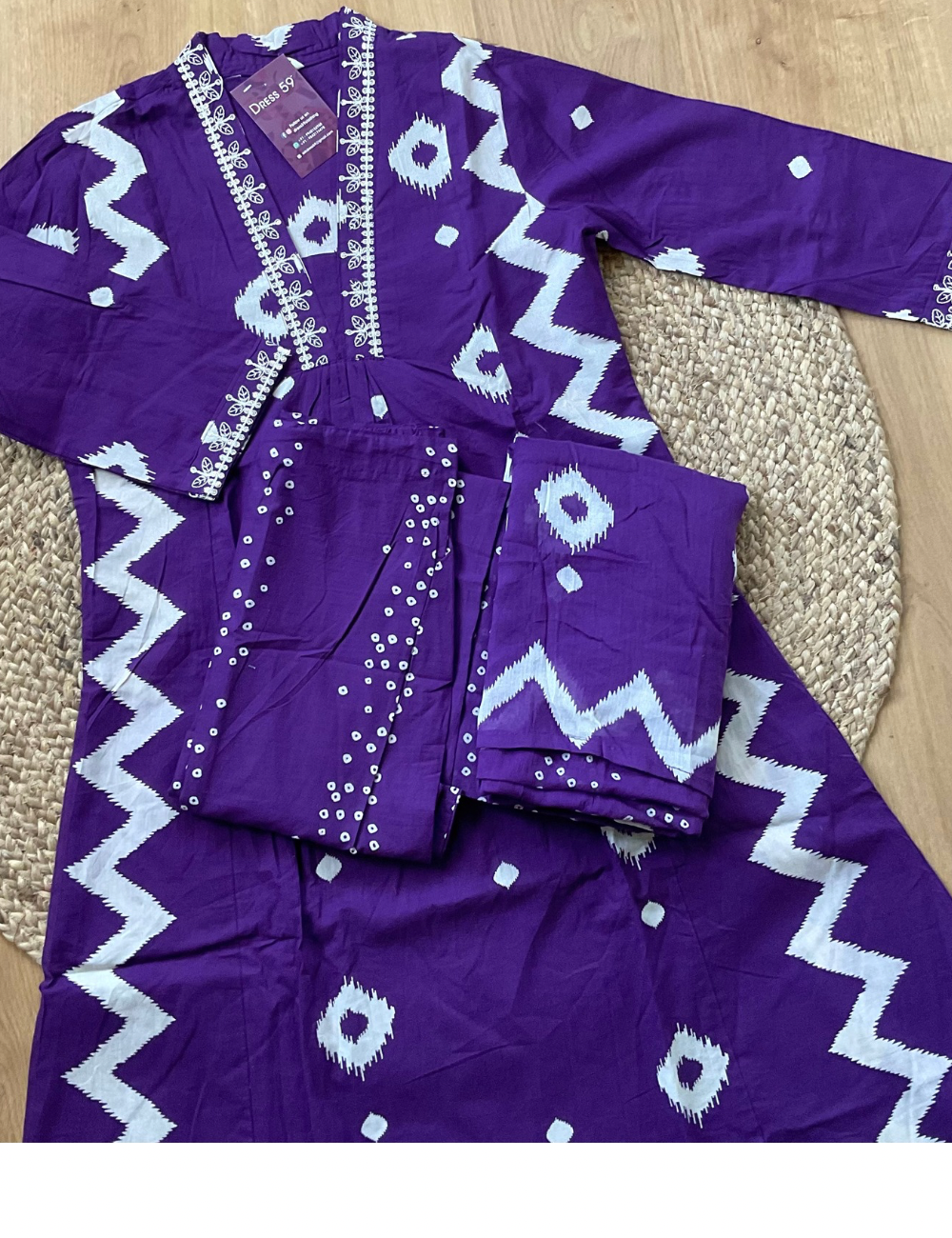 Soft cotton casual wear kurta set -dark purple