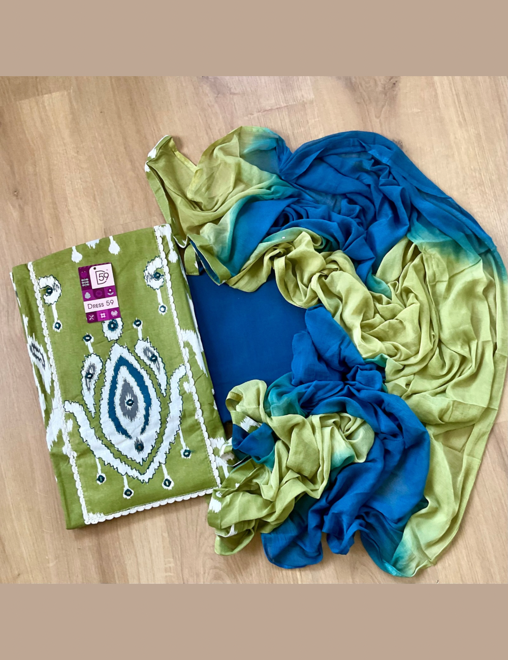 Ethnic printed Cotton Unstitched Salwar - Pastel Green